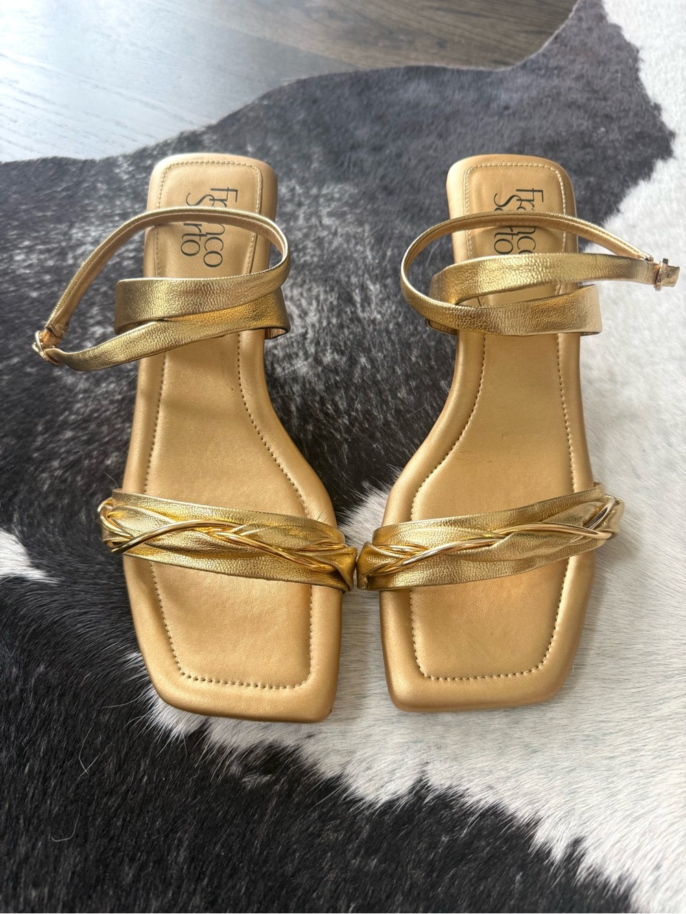 Franco Sarto Metallic Gold Braided Strap Sandals